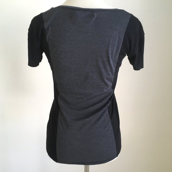 Madewell Silk Basic T Shirt XS Small Black Gray Colorblock Pocket Hi Line Tee - Picture 3 of 9